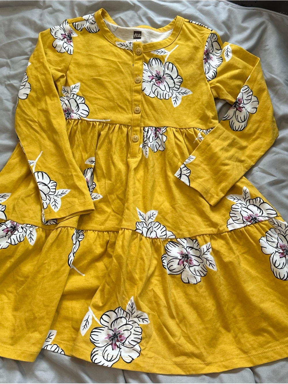 Tea Collection Girls' Yellow Floral Long-Sleeve Dress NWOT size 5